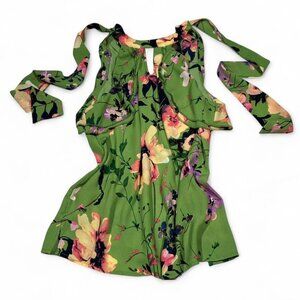 Green Floral Halter Top Open Back Size S — Matching Pants Available!